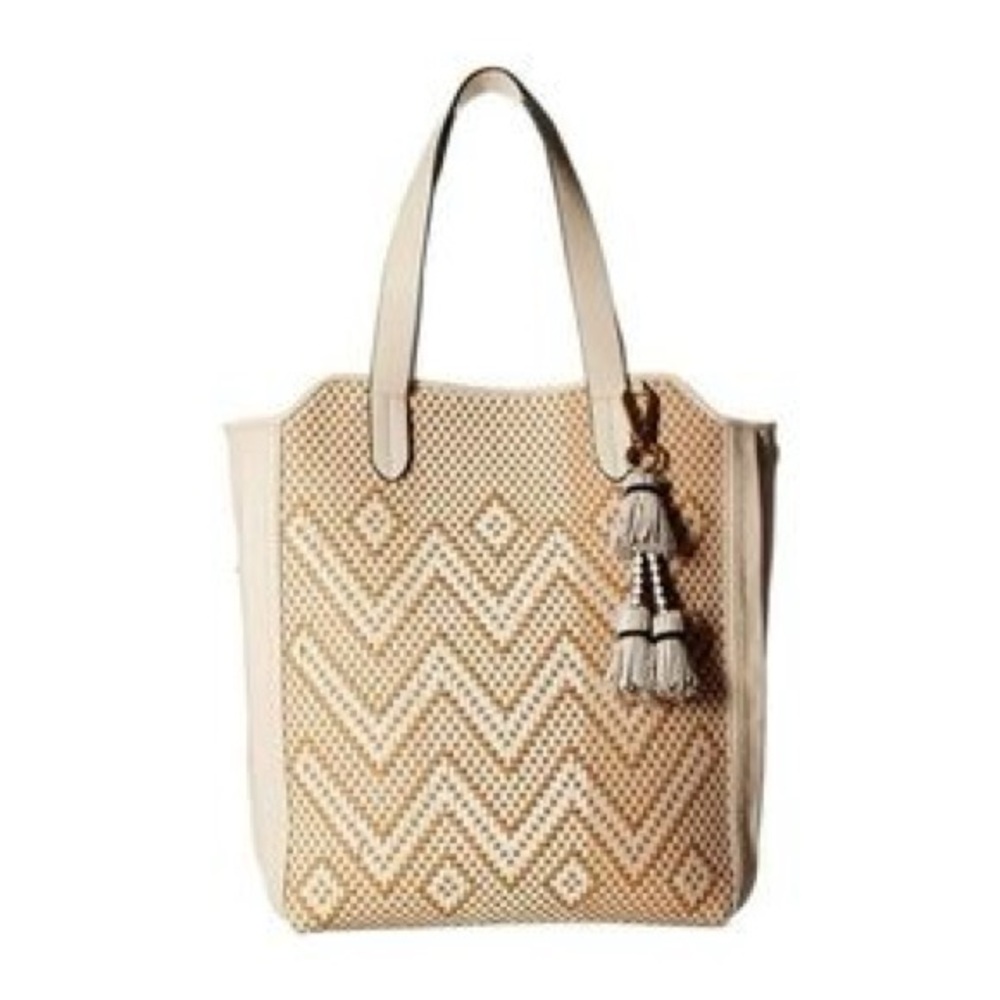Elliott Lucca off white and tan woven leather tote bag